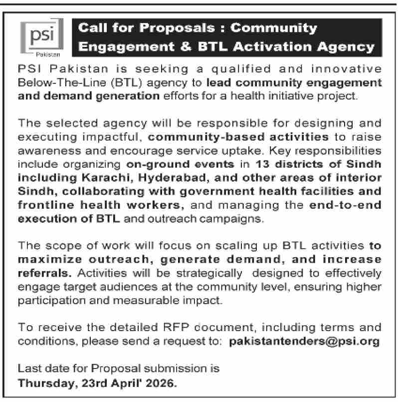 Call for Proposals : Community Engagement & BTL Activation Agency